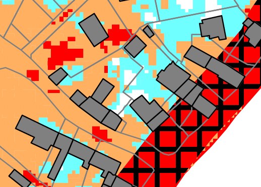 Vue rapprochée du zonage PPRL au niveau du secteur du bien
